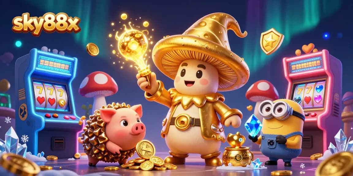 Experience thrilling gameplay with sky88x featuring a mystical golden wizard in a vibrant casino