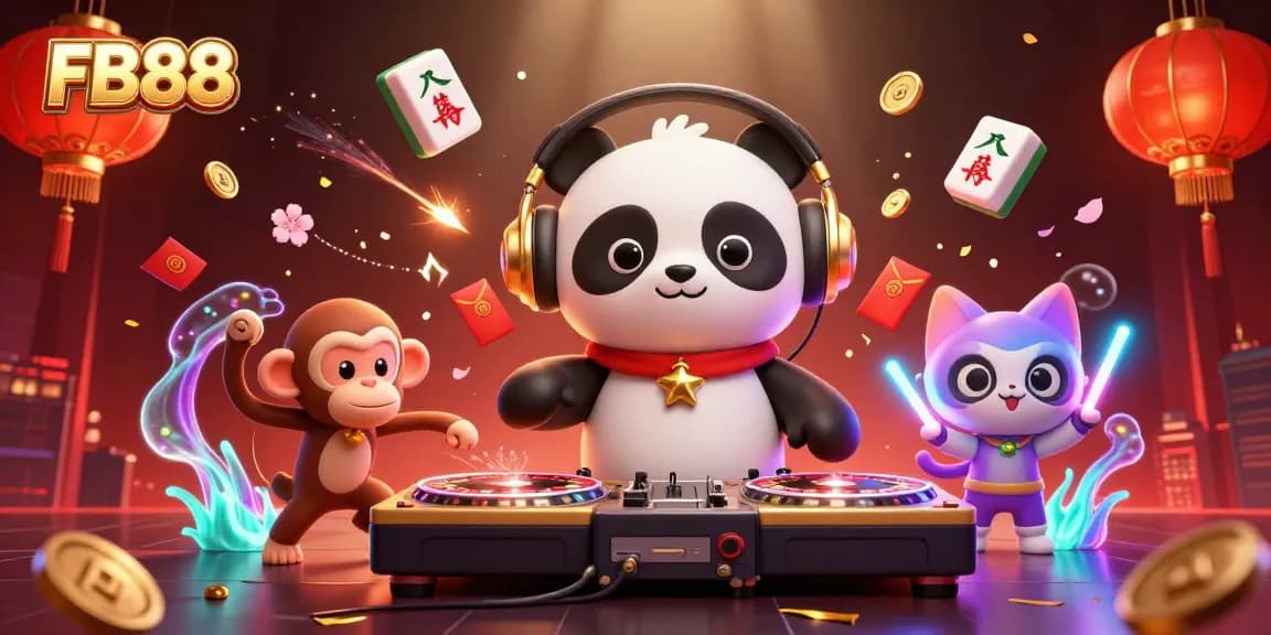 Experience vibrant activities and excitement at FB88 with a dynamic casino-themed scene featuring animated characters.
