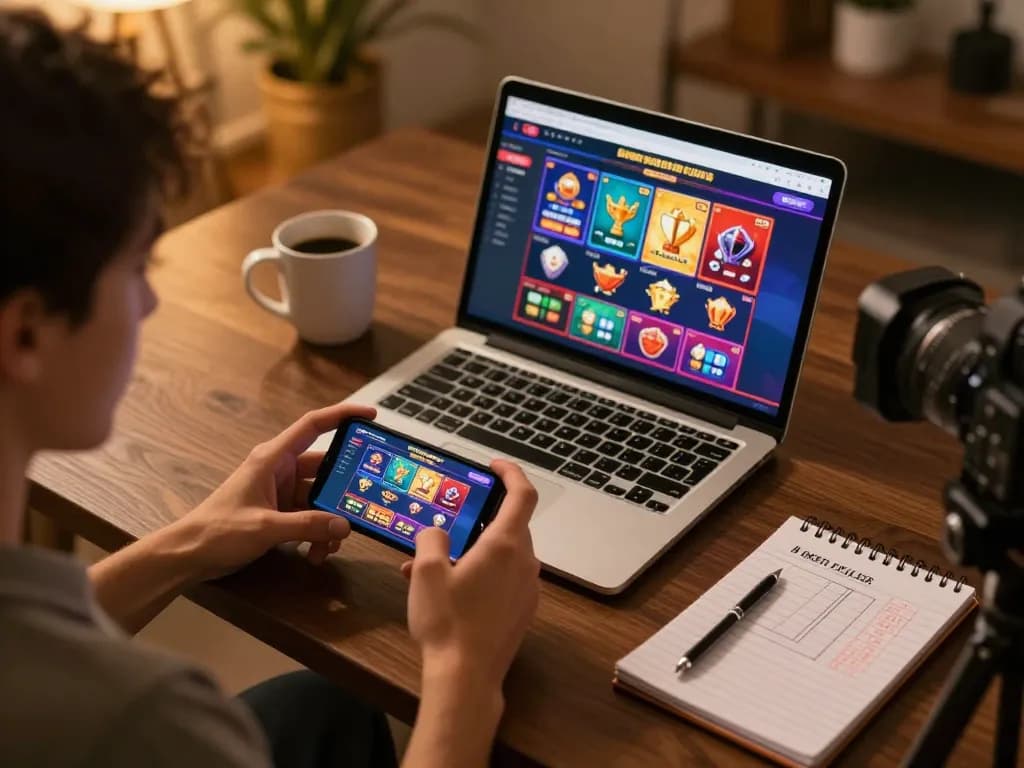 Player enjoying max88 online casino action on smartphone amidst a cozy home setup