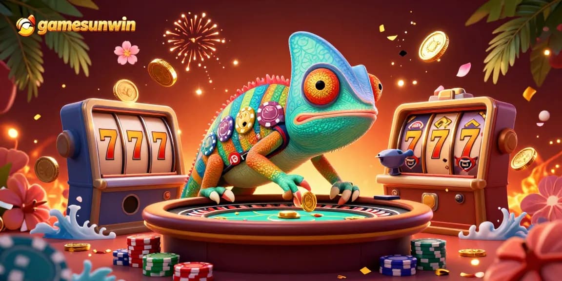 Experience gamesunwin at the vibrant casino with a chameleon owner and energetic slot games!