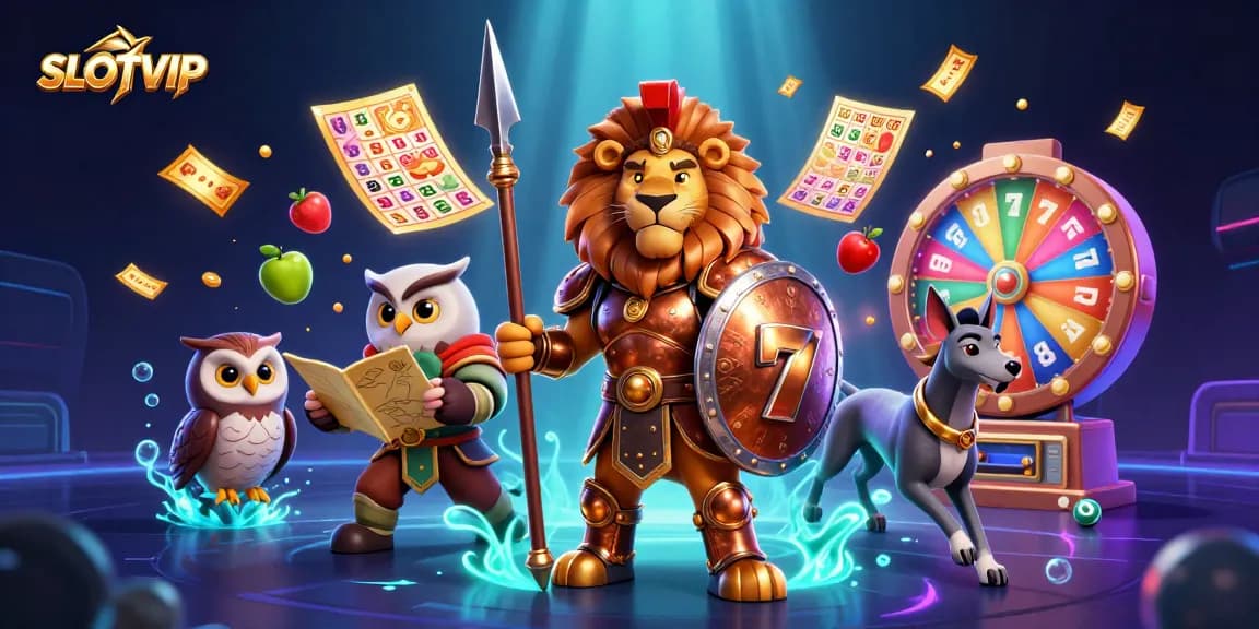SLOTVIP offers thrilling online gambling action featuring dynamic slot reels, lucky symbols, and vibrant gaming elements.