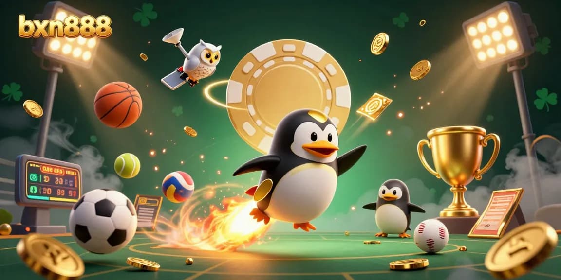 Experience thrilling moments with bxn888 as a golden penguin launches to a casino space station.