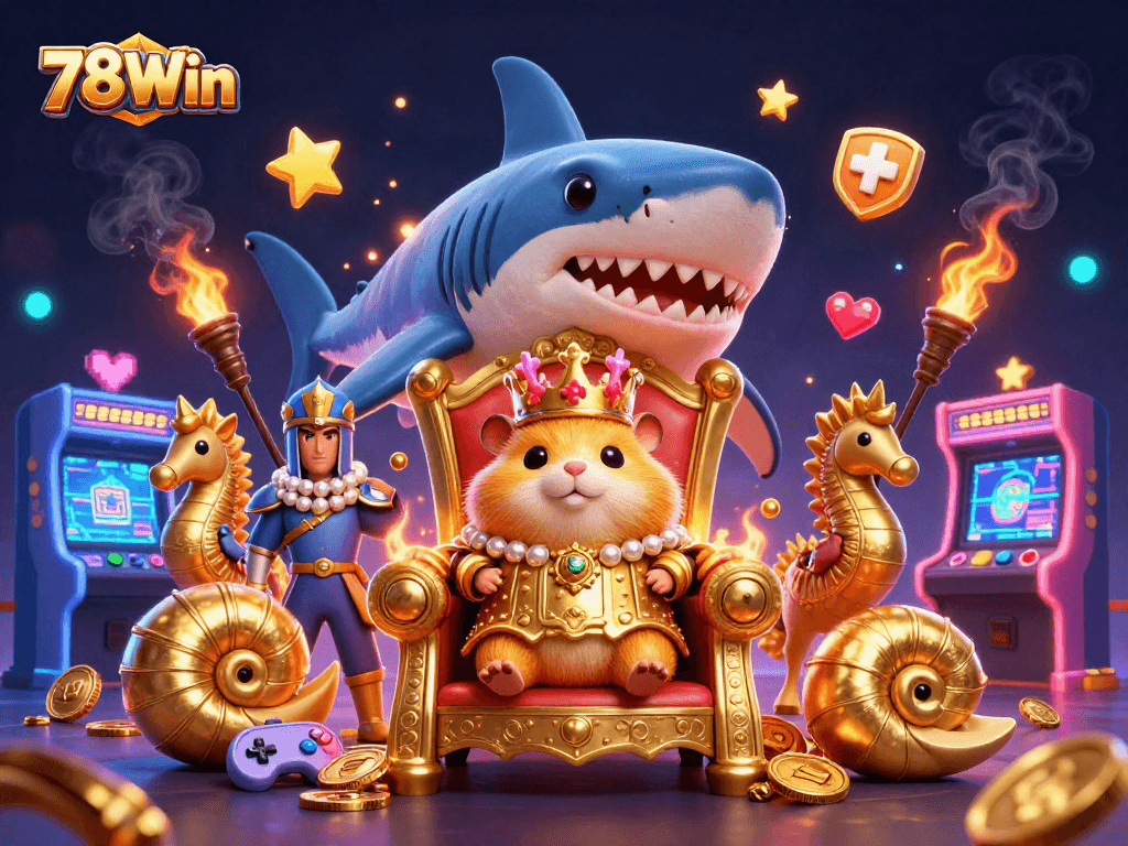 Engage in thrilling gaming experiences with 78Win's vibrant 3D casino illustration showcasing excitement!