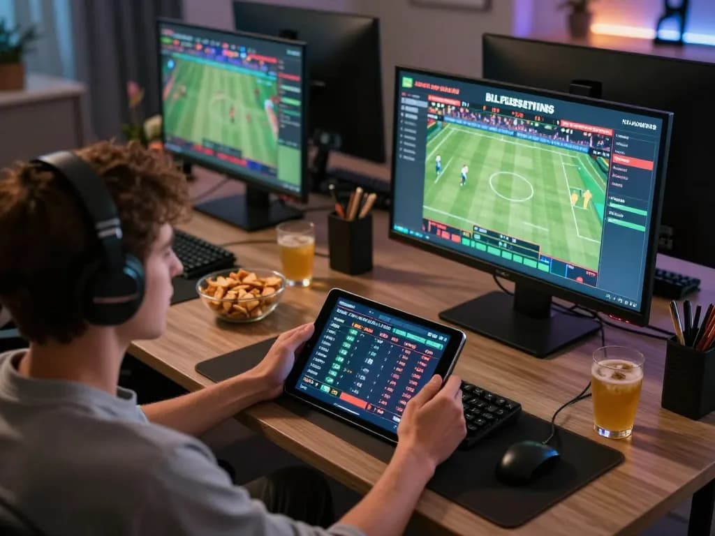 Engaged player at hitclub enjoying sports betting on tablet with live odds displayed.