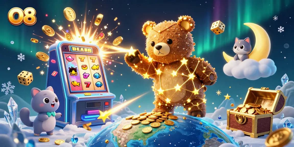 O8 launches into the cosmos of online gaming, showcasing vibrant slots and dynamic gameplay in a magical scene.