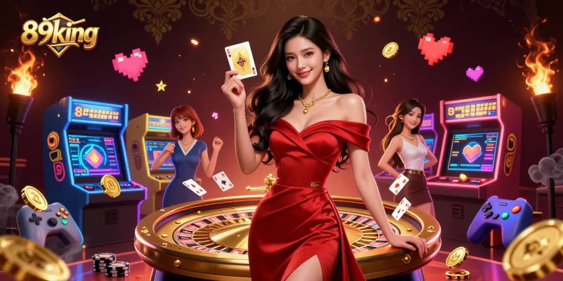 Engage in the thrill of 89king with stunning visuals of a confident woman at a golden roulette table.