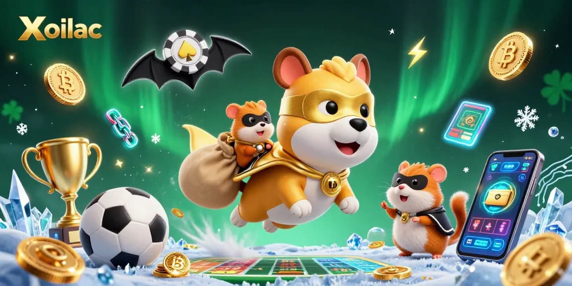 Xoilac sports betting action scene with superhero dog and hamster, showcasing vibrant gambling elements