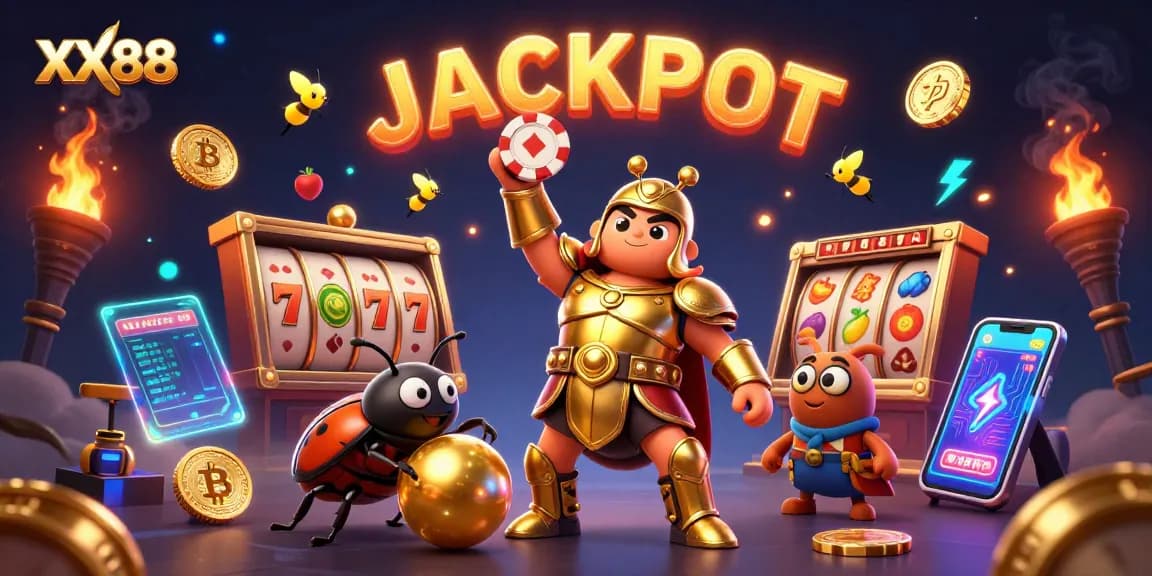 Win big at XX88 with a vibrant scene of winning heroes and thrilling casino elements.