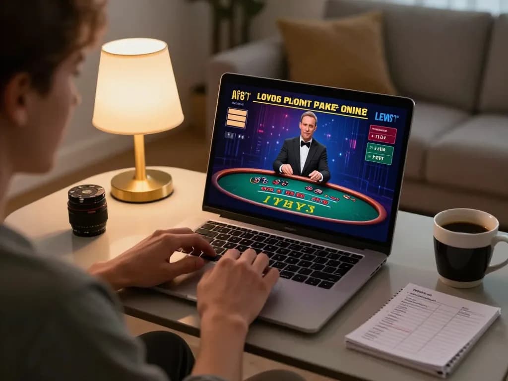 Enjoying a thrilling mm88 live blackjack game in a cozy home setup with strategic notes nearby.
