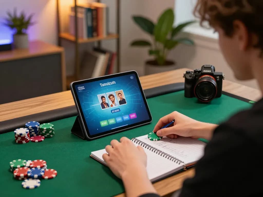 Engaging online poker gameplay with NK88 through a tablet in a cozy home setting.