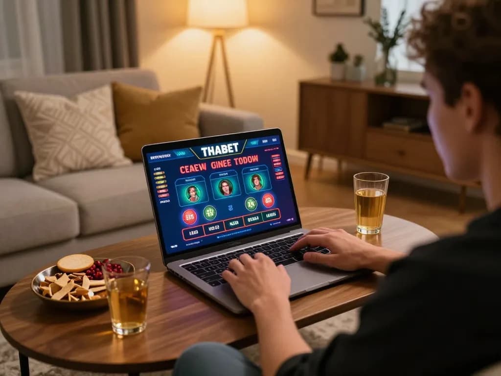 Experience THABET's live dealer games in a cozy home setting with dynamic online gameplay.