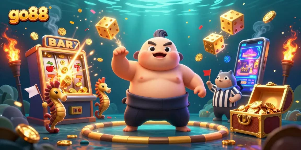 Experience go88's vibrant underwater casino featuring exciting games and animated characters.