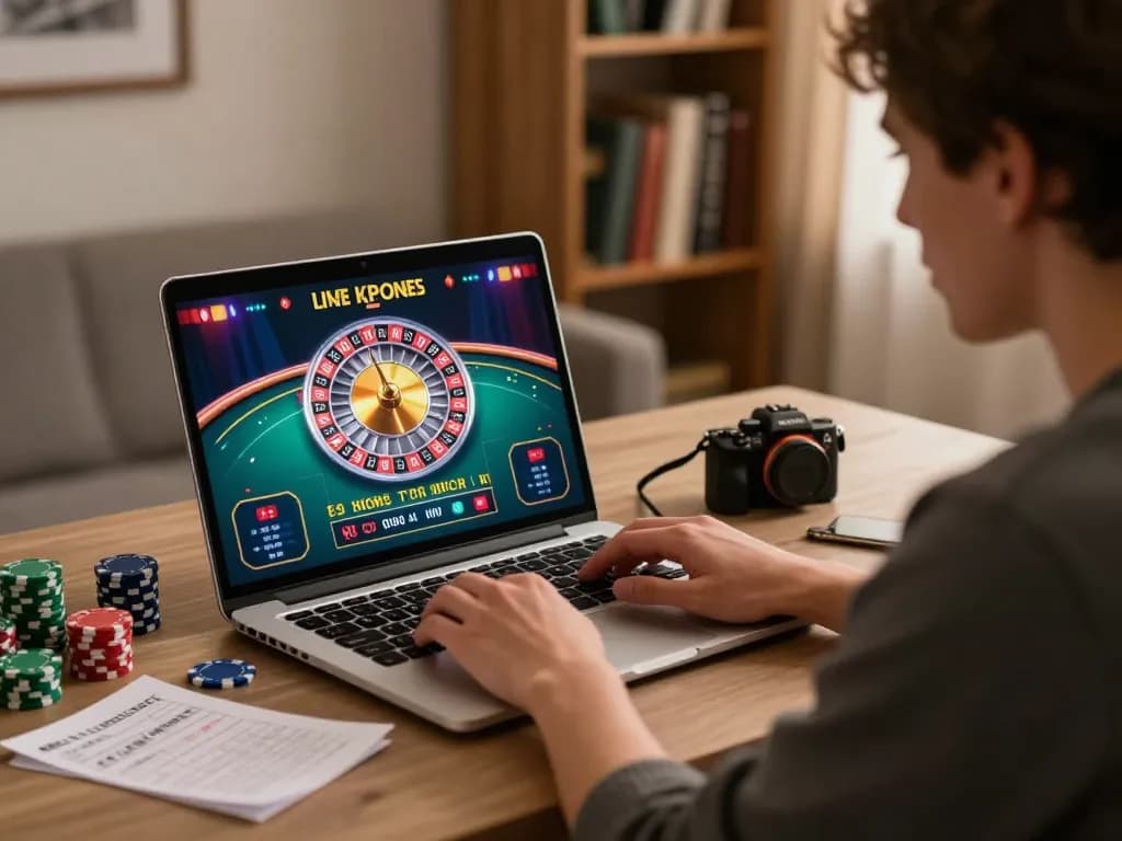 Engaged player on sunwin laptop placing bets with strategic notes nearby