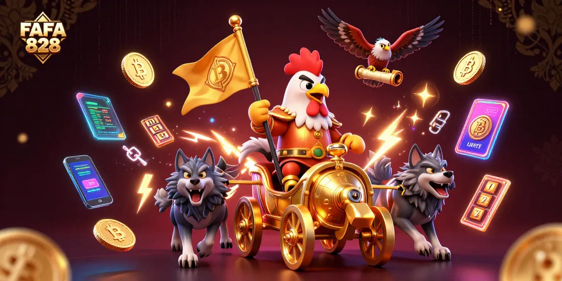 Engage in FAFA 828's thrilling slot adventures with a vibrant rooster warlord scene.