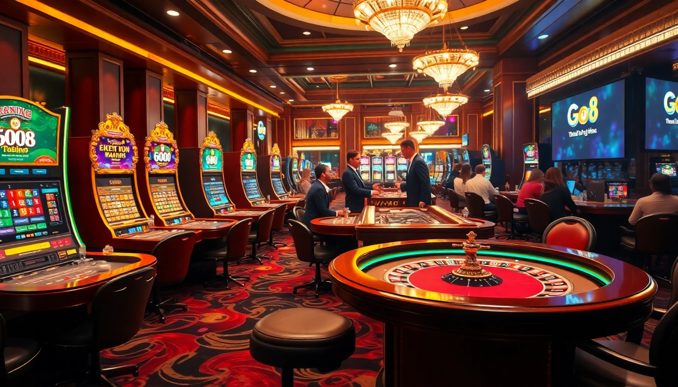 Engage with the Go8 platform in a vibrant casino showcasing high-stakes gaming excitement.