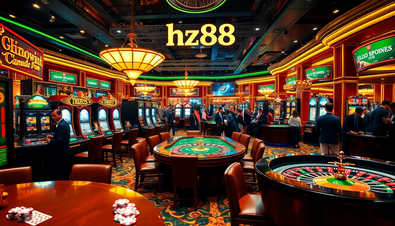 Experience thrilling gameplay at hz88 with luxurious casino tables and vibrant slot machines.