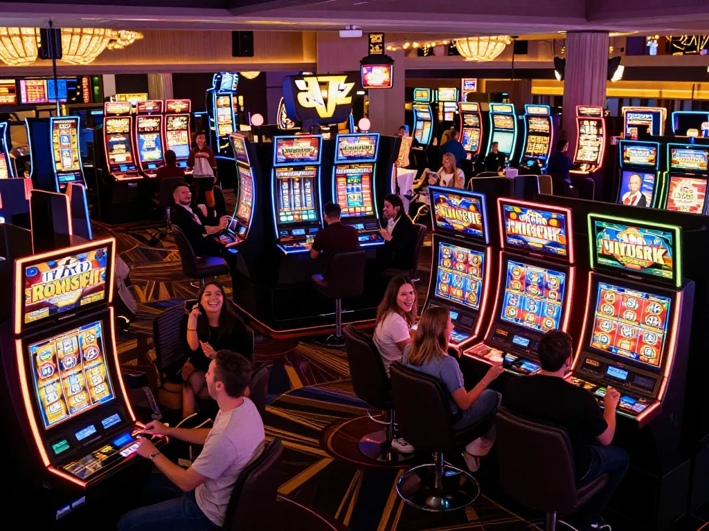 Players enjoying vibrant slot machines at https://cak-t.com/ capturing the excitement of casino wins.