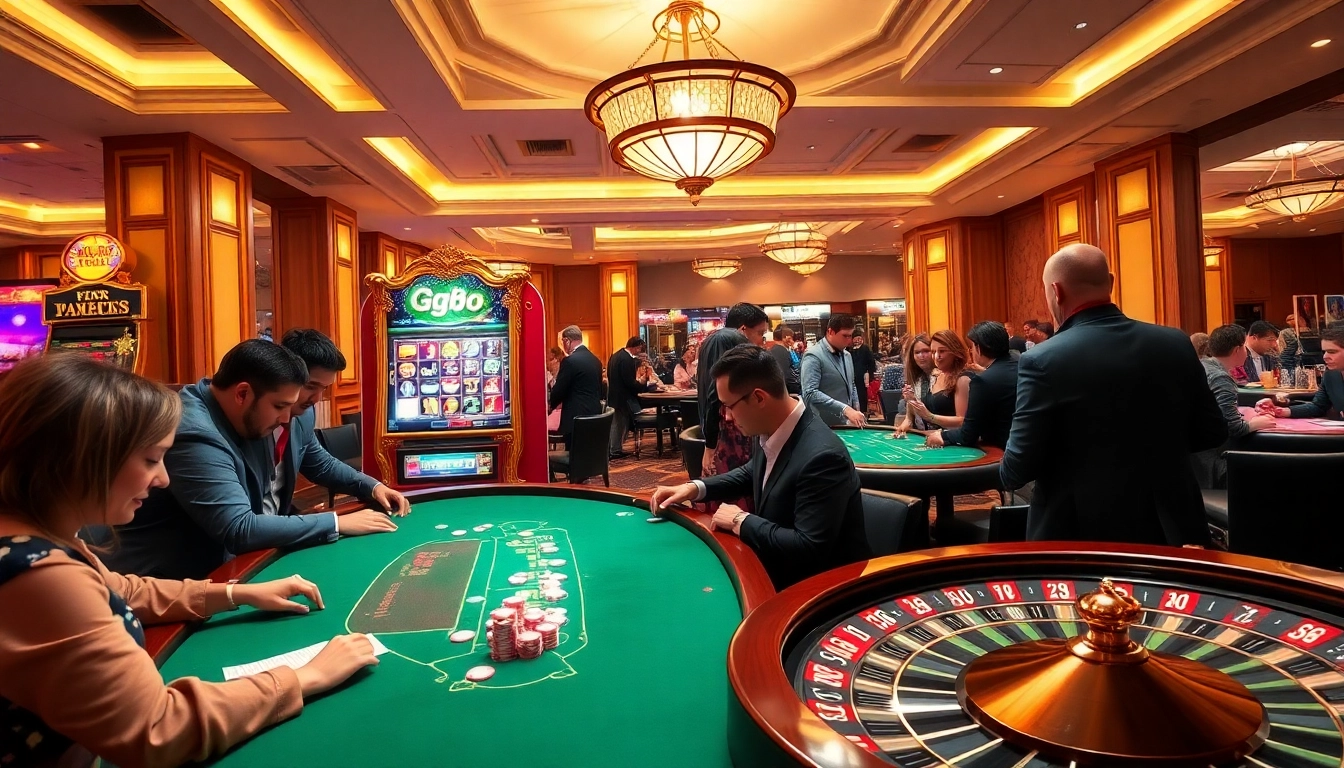 Experience the thrill of gg88 at a luxurious casino with poker tables and slot machines.