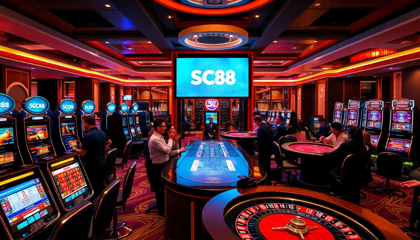 Experience the excitement of SC88 betting in a luxurious casino setting filled with vibrant slot machines.