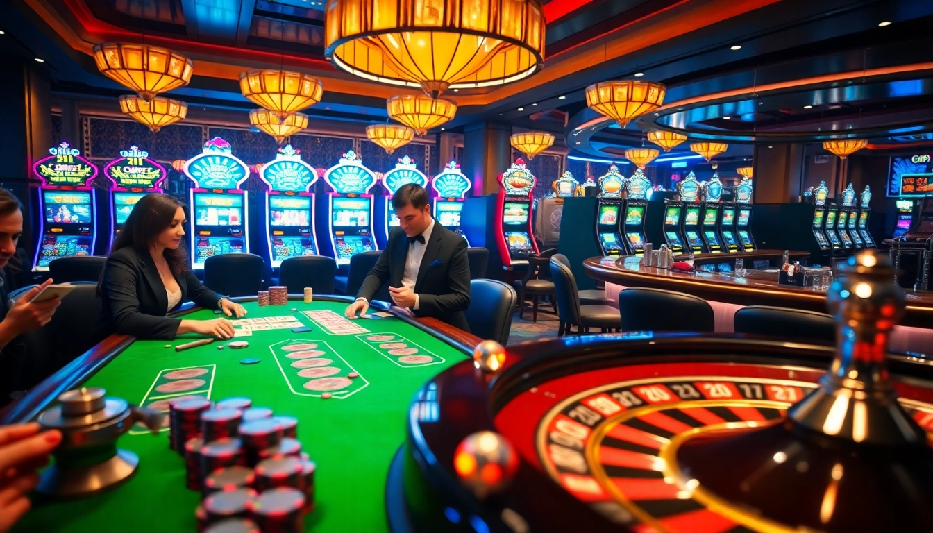 Experience thrilling gameplay at KK55 casino with vibrant poker tables and slot machines.