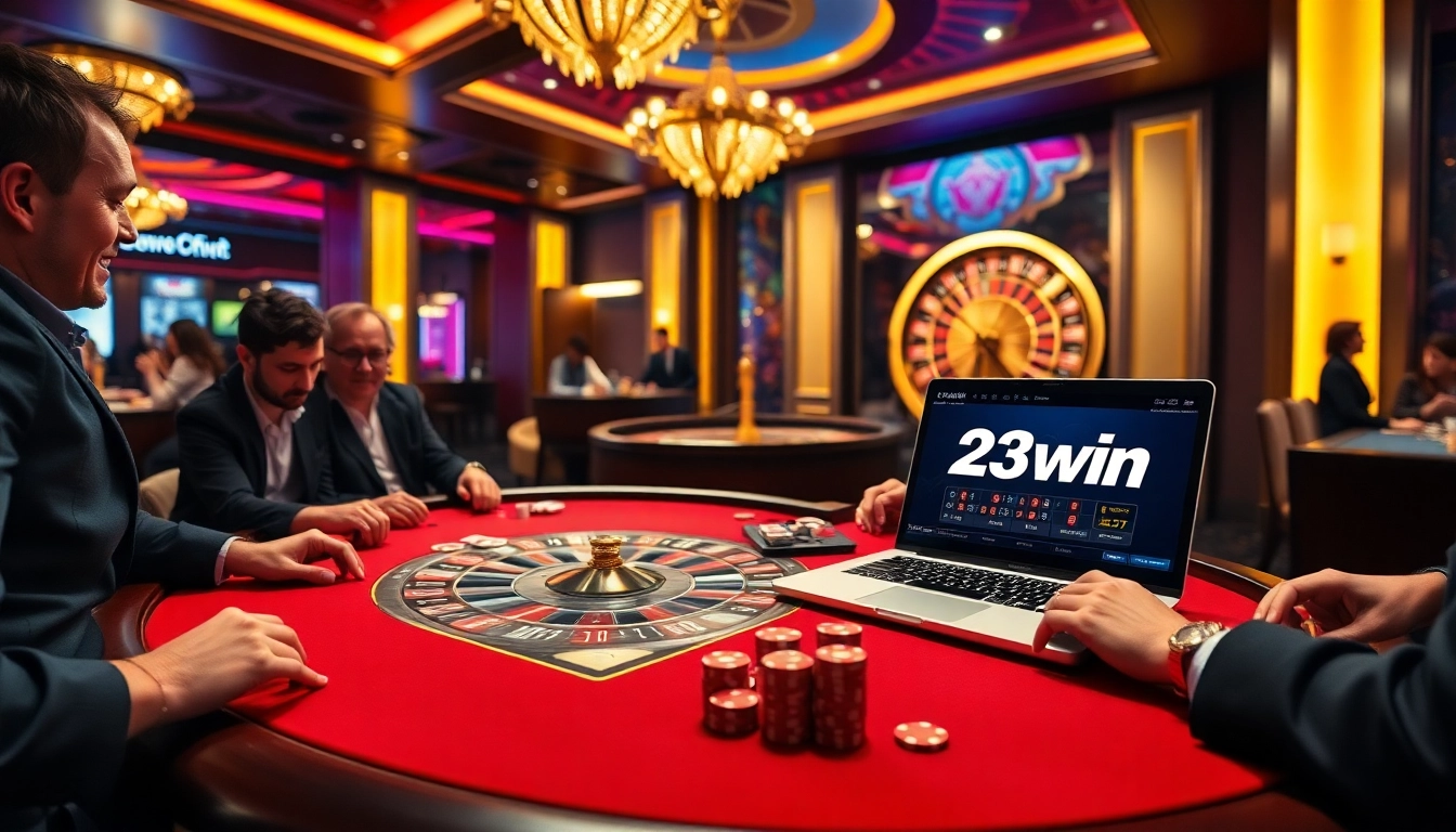 Experience the thrill of 23win at a premier casino table with cards and chips.