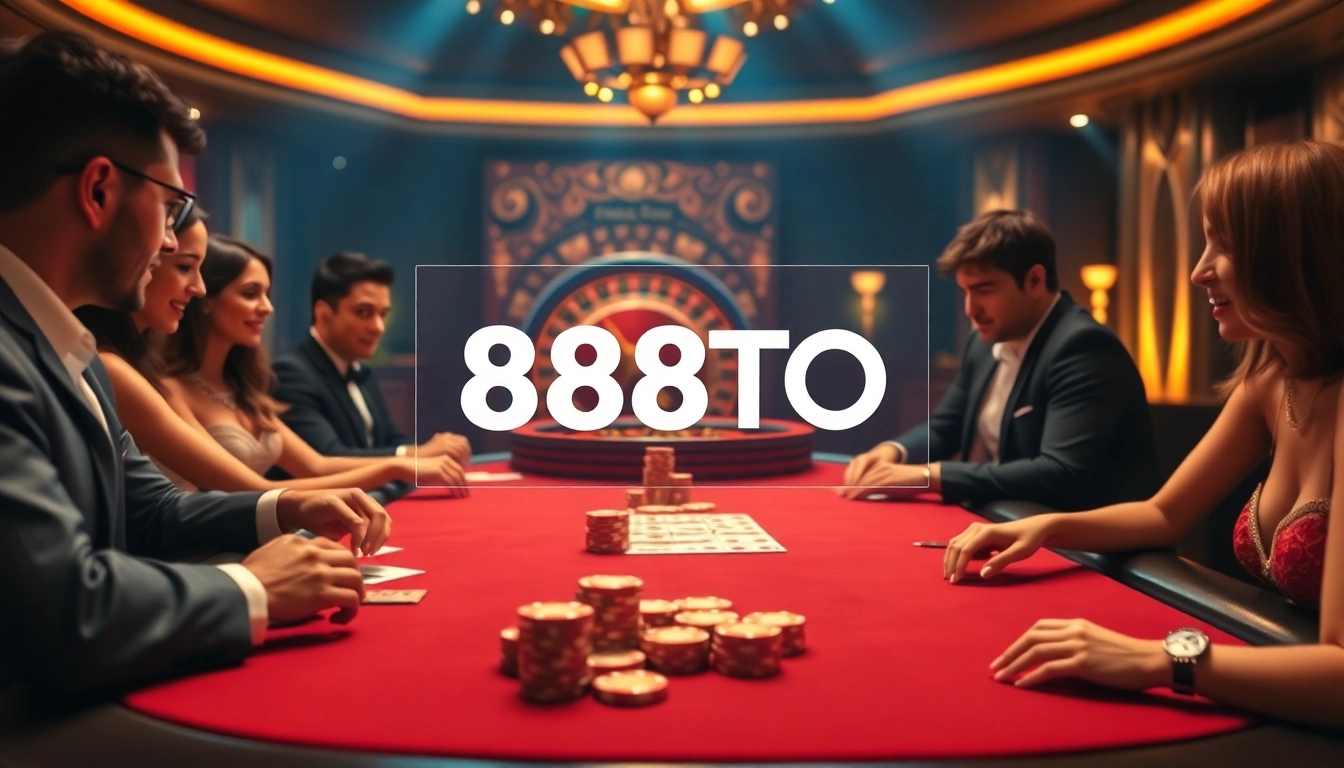 Engaging poker game at a casino featuring 888TO branded elements and premium playing cards.