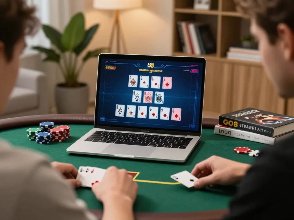 Experience engaging Go8 online poker gameplay at home, surrounded by strategy tools and comfort