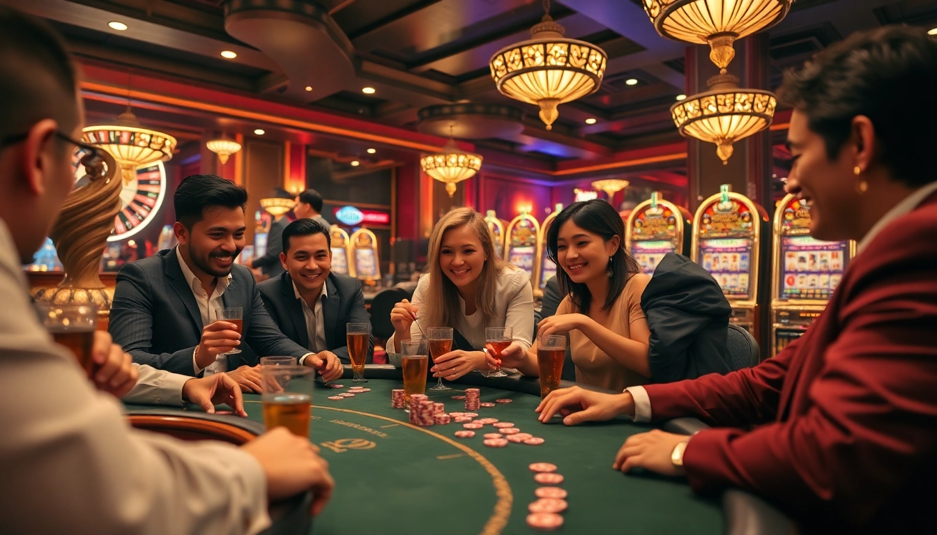 Nohu90 players enjoying exciting poker action at a luxurious casino table.