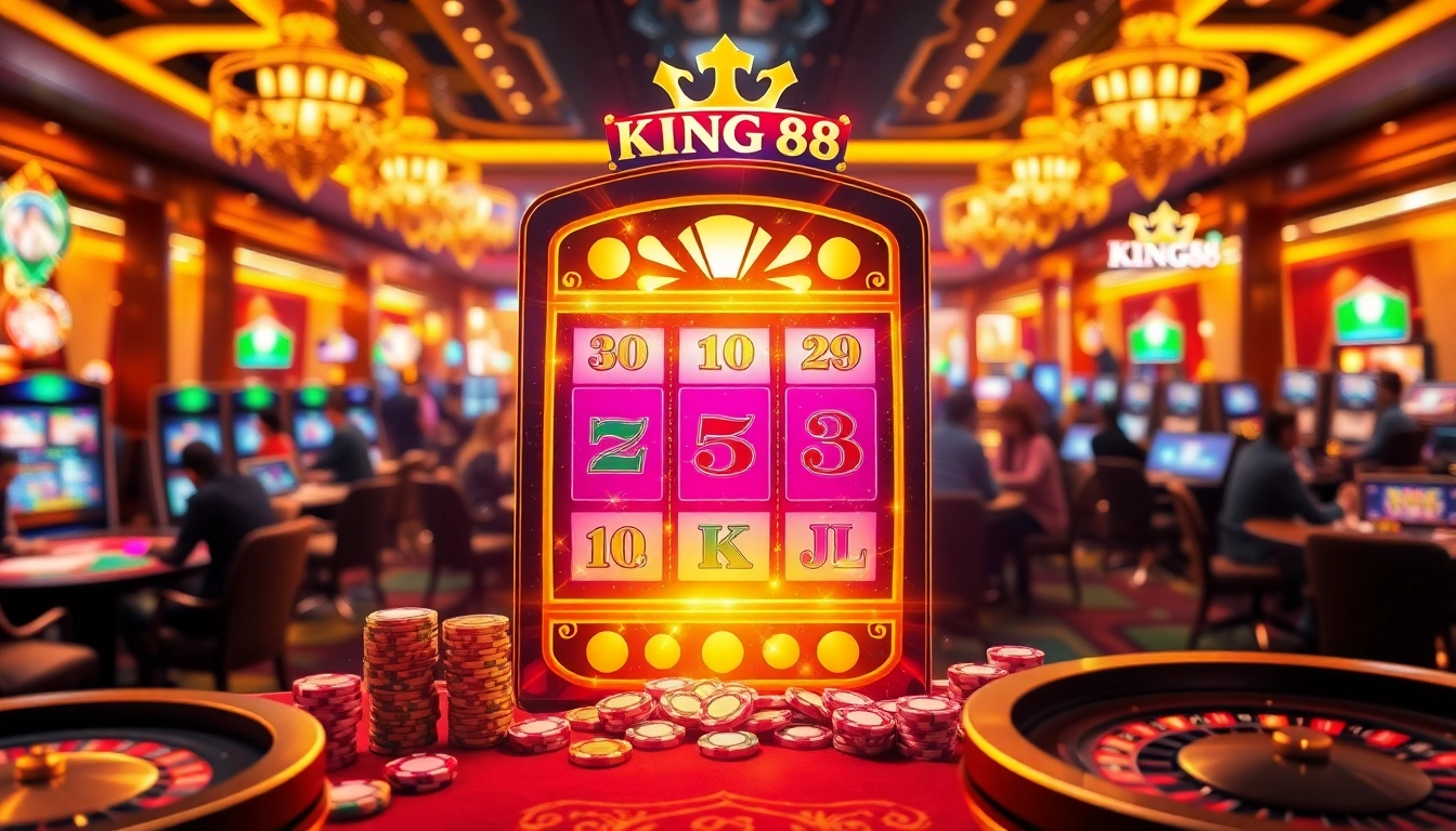 Engaging scene of King88 Slot Game with vibrant slot machine and casino atmosphere.