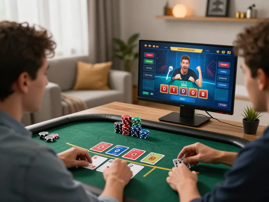 Players strategizing their bets in an online blackjack game at ok365, showcasing excitement and engagement.