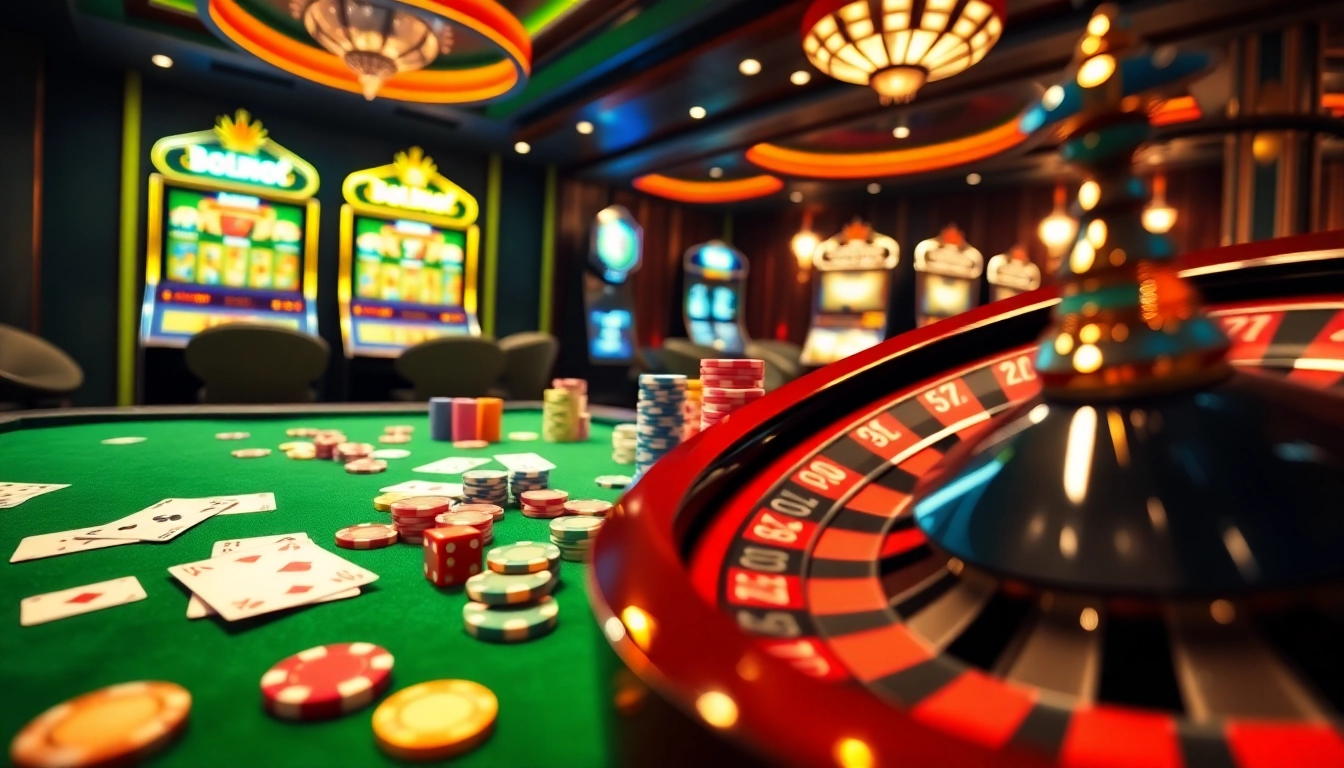 Experience the thrill of gambling at 888b with vibrant casino tables and lively slot machines.