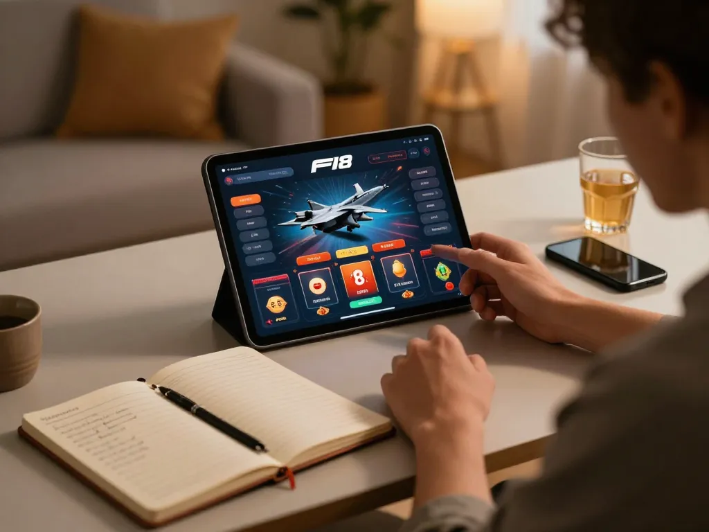 Player engaging with the F168 casino app on tablet, showcasing a winning hand.