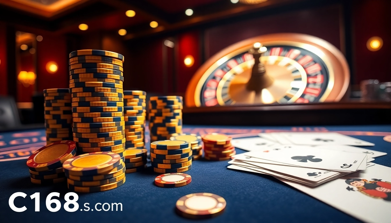 Engaging poker game scene showcasing C168 com with vibrant chips and cards.