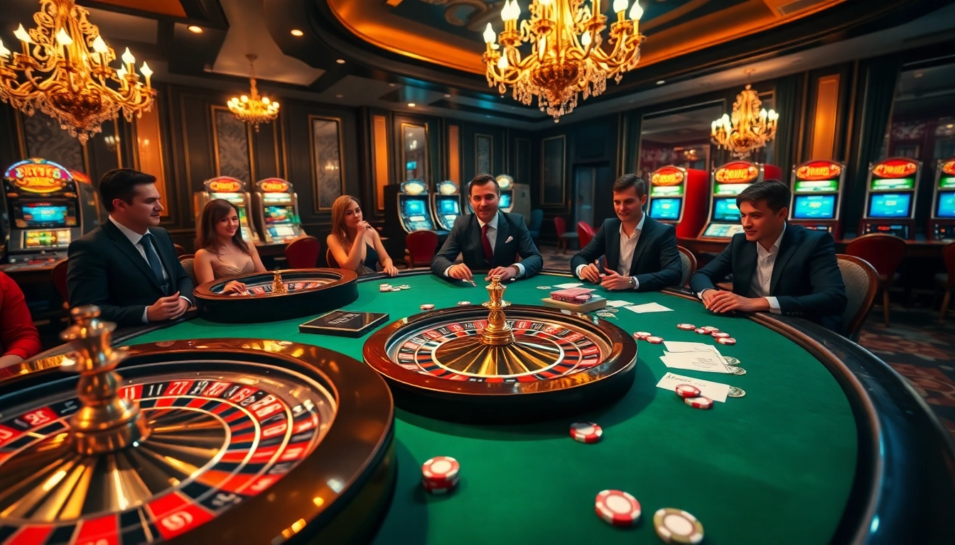 A thrilling casino experience at 8kbettt.co showcasing elegant poker games and vibrant roulette wheels.