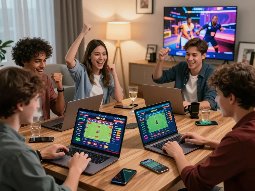 Players celebrating a win at vsbet's virtual sports betting platform, highlighting exciting online gambling.