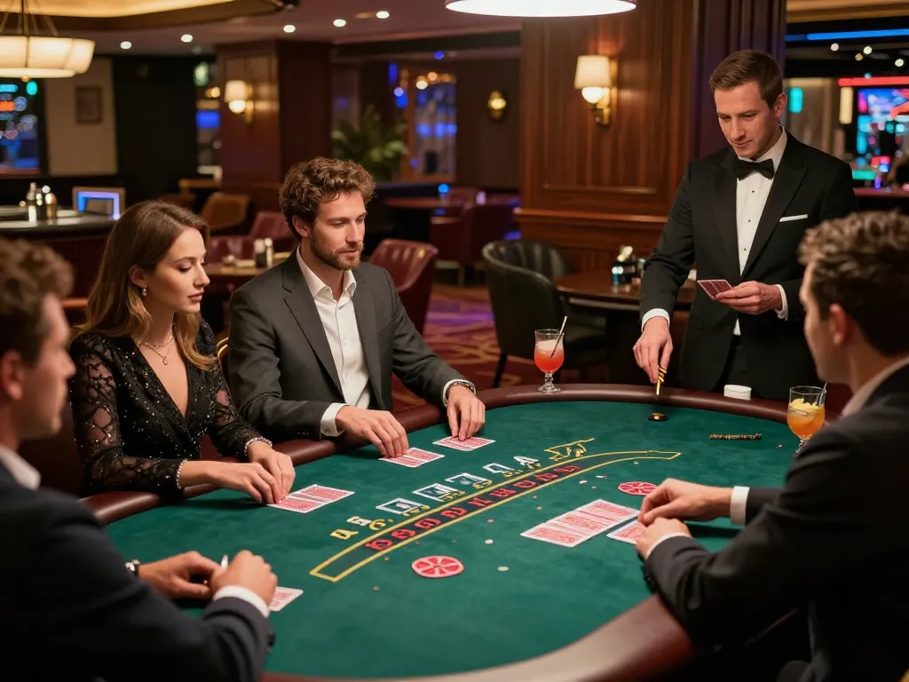 Players at a stylish blackjack table at https://vin88us.com/ enjoy a competitive and luxurious gaming experience