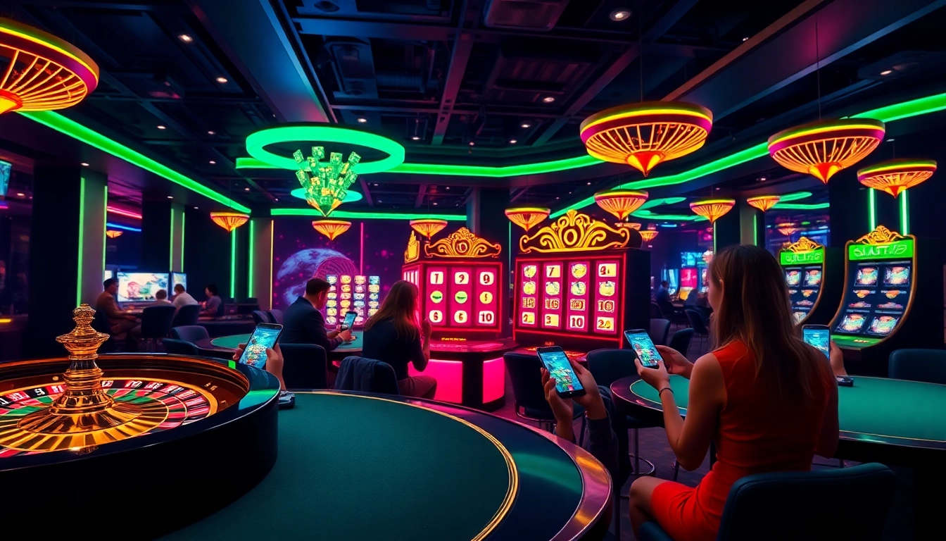 PHWIN players engaging in exciting online casino games with vibrant visuals and thrilling atmosphere.