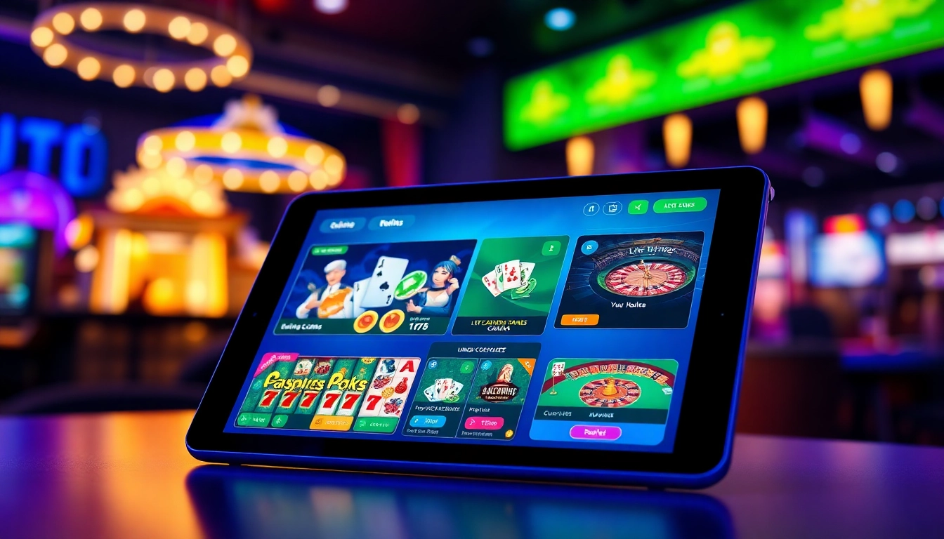 Rikvip online gaming interface showcasing slots, poker, and live casino games in a vibrant design.