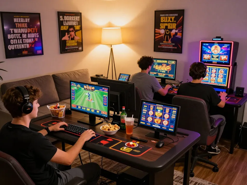 Exciting xx88 video gaming scene with players enjoying online casino games in a cozy environment.