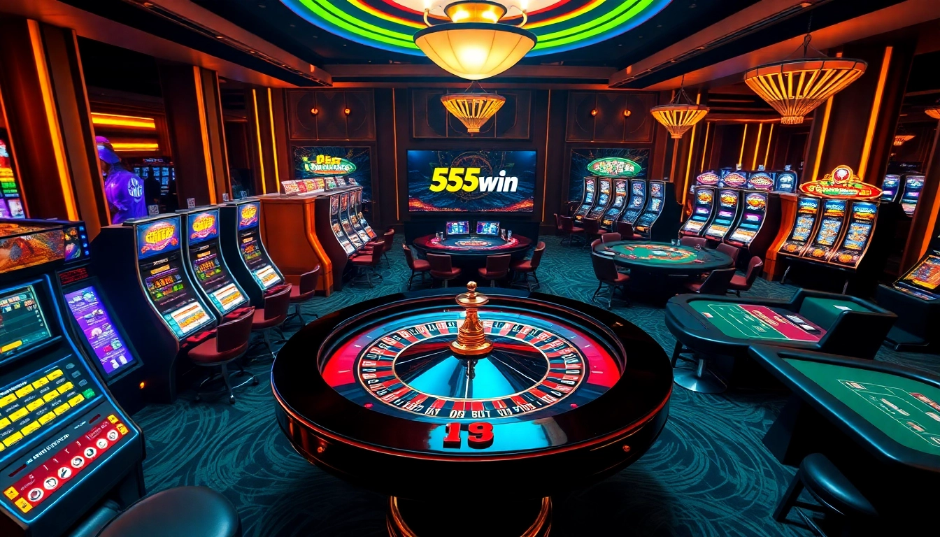 Players engaging in thrilling roulette and slot games at the vibrant 555win casino.