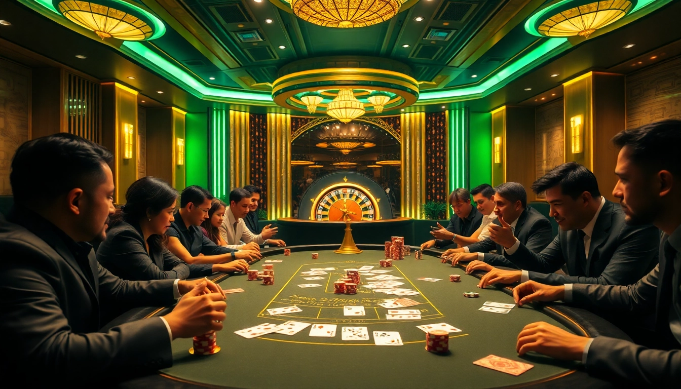 Experience the thrill of 'phim mới' at an exciting poker table in a luxurious casino setting.
