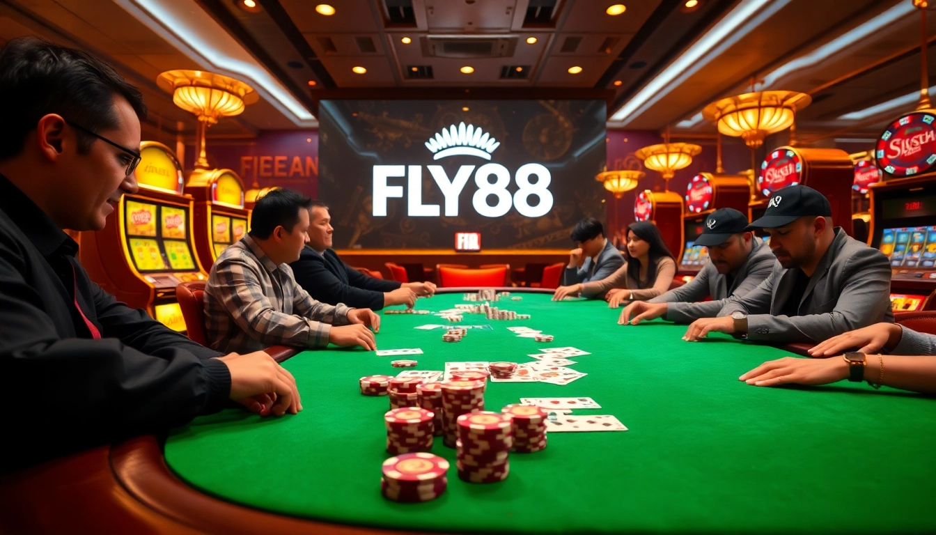Engaged players enjoying vibrant table games at FLY88 casino.