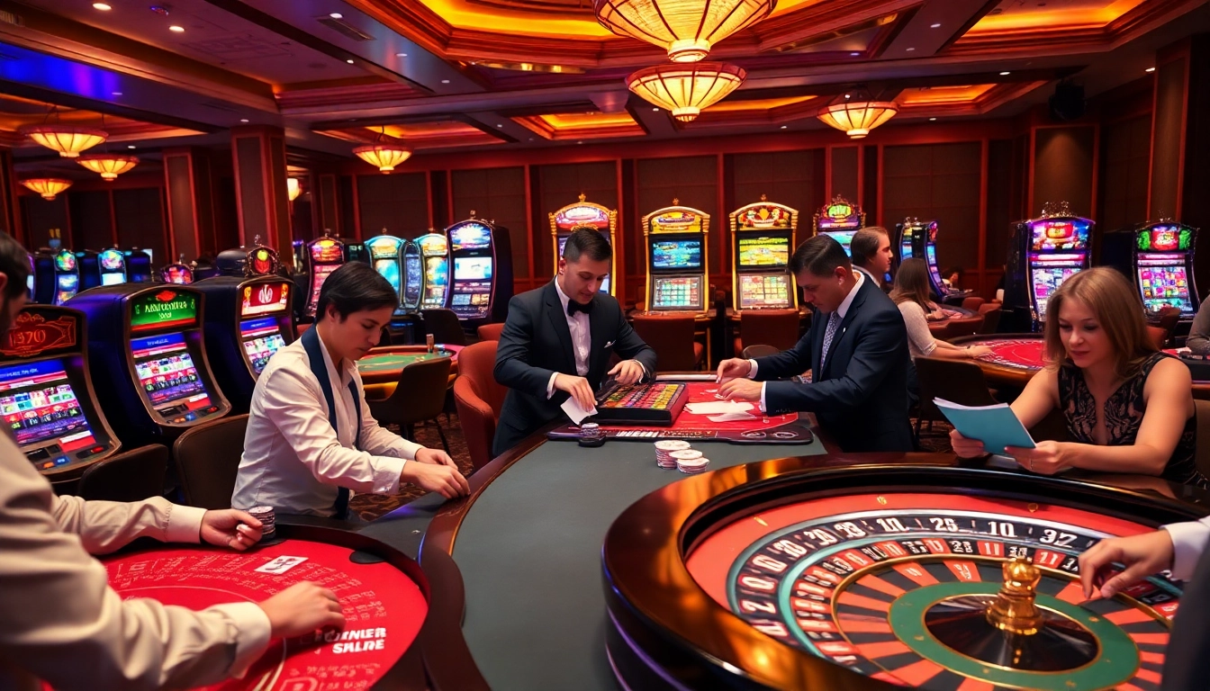 Players strategizing at a casino table while enjoying the experience from https://net88.wtf/ with luxurious surroundings.