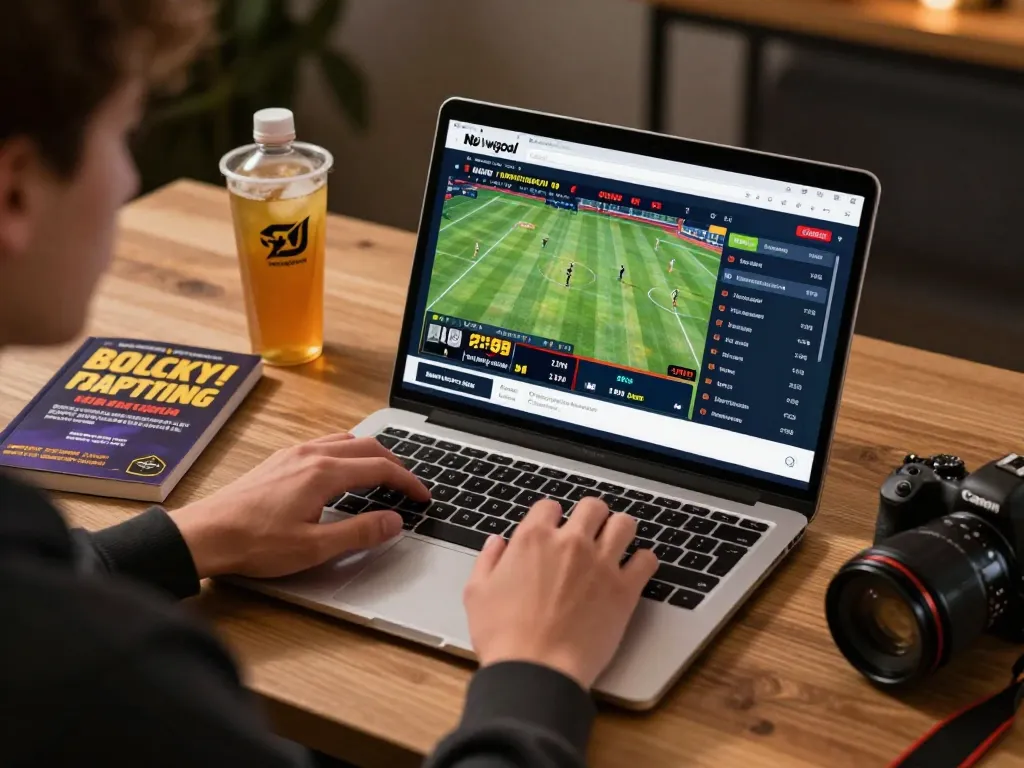 Engaged player using Nowgoal app for live sports betting, showcasing dynamic online gambling.