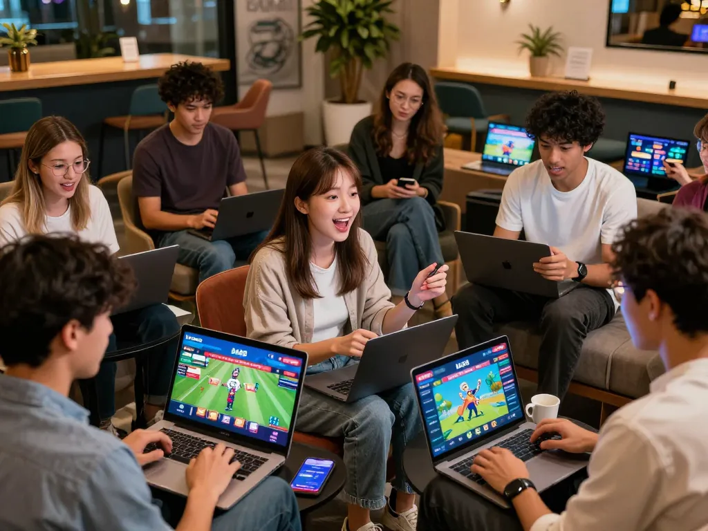Users enjoying diverse entertainment options on DA88 platform in a vibrant lounge setting.