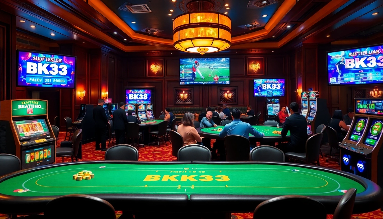 Experience the excitement of bk33 online gaming, showcasing players at vibrant casino tables.