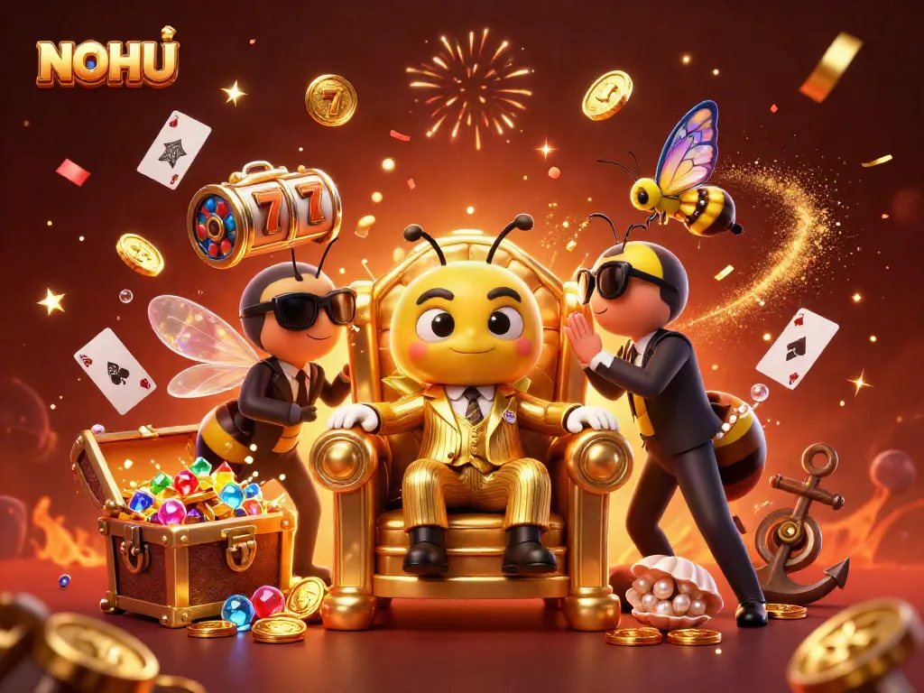 Engage with NOHU where the cartoon mob boss leads a dynamic casino scene filled with vibrant slot reels and gold coins.
