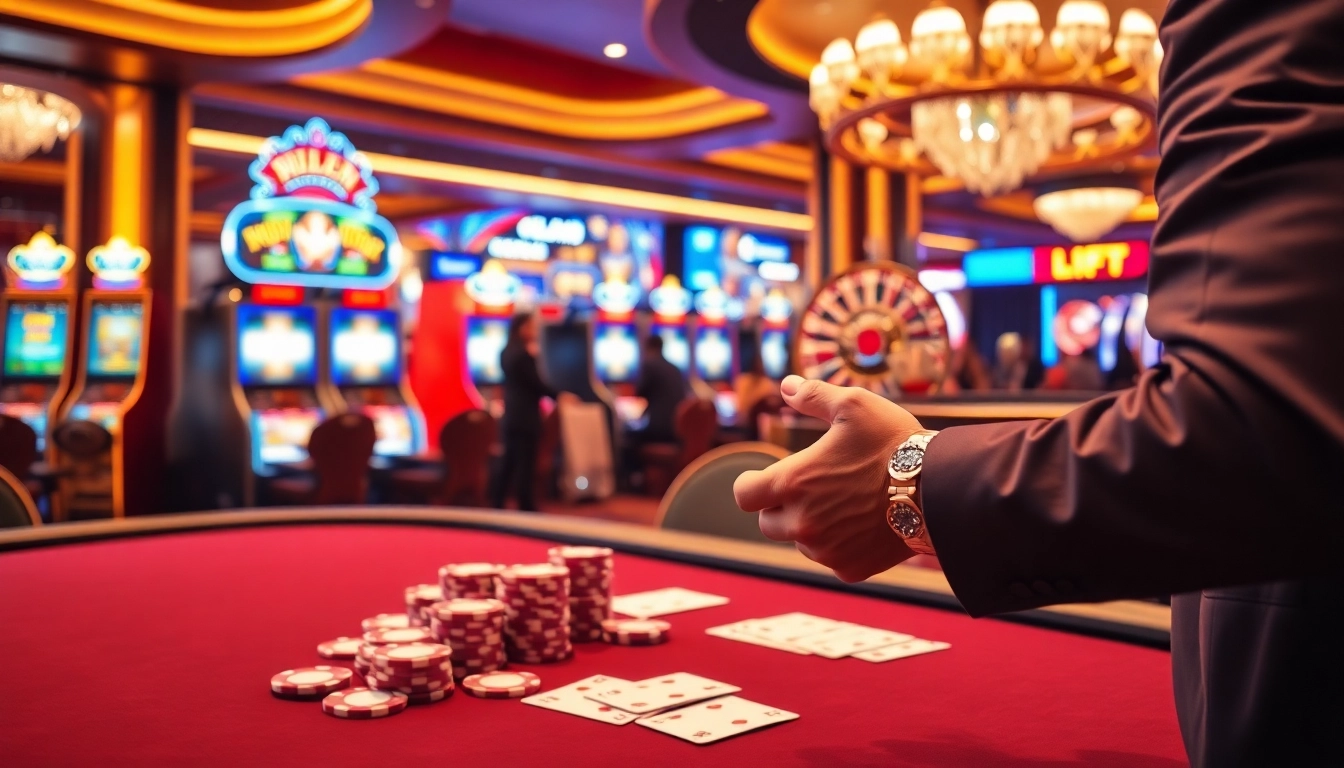 Engaging casino scene portraying tỷ lệ nhà cái odds with players at a poker table.