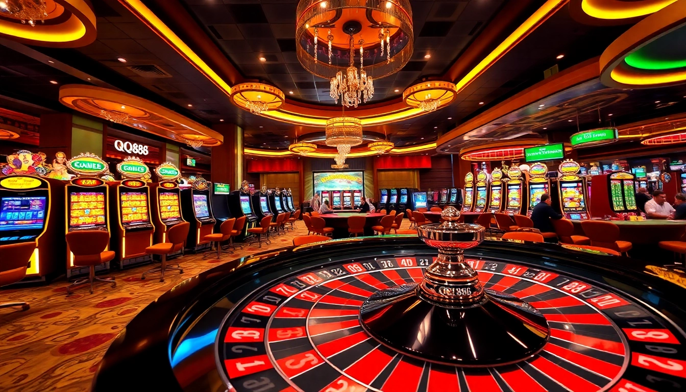 Experience excitement at QQ88 with vibrant casino games, engaging players, and luxurious ambiance.