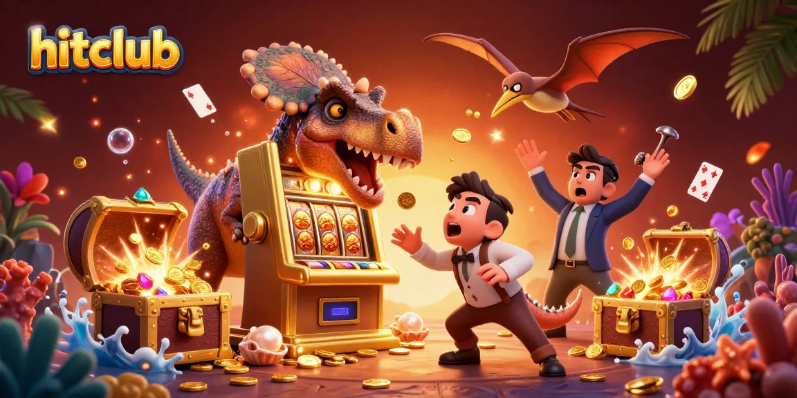 hitclub showcases a pachycephalosaurus triumphantly headbutting a slot machine, releasing jackpot coins in an exciting casino scene.
